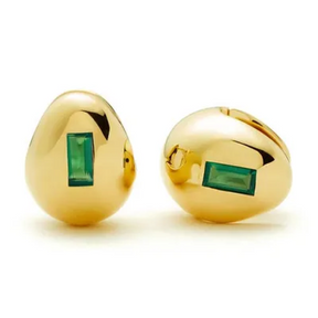 Molten Gemstone Emerald Dome Hoop Earrings
