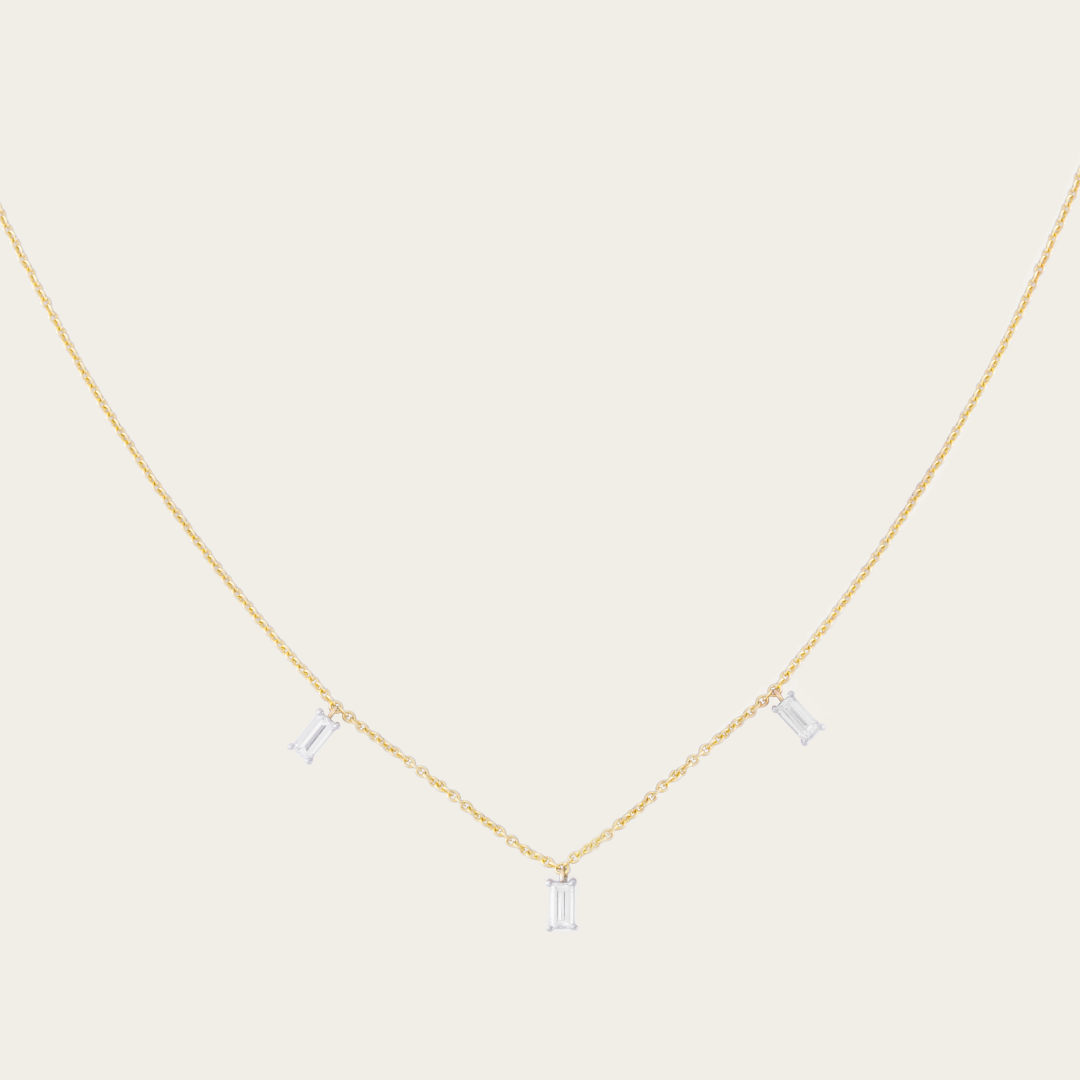 14K Gold Trio Baguette Lab-Grown Diamond Necklace