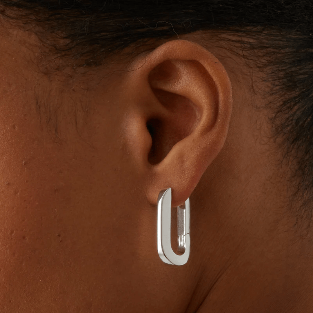 Rhodium Silver U-Shaped Earrings