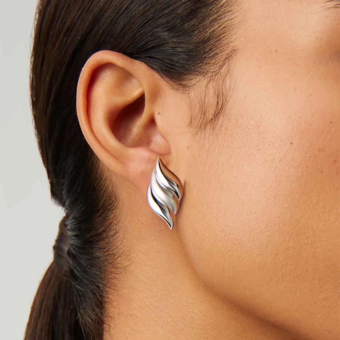 Rhodium Silver Plated Savi Oversized Ridged Studs