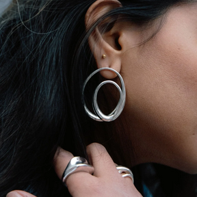 Rhodium Silver Classic Elipse Hoops