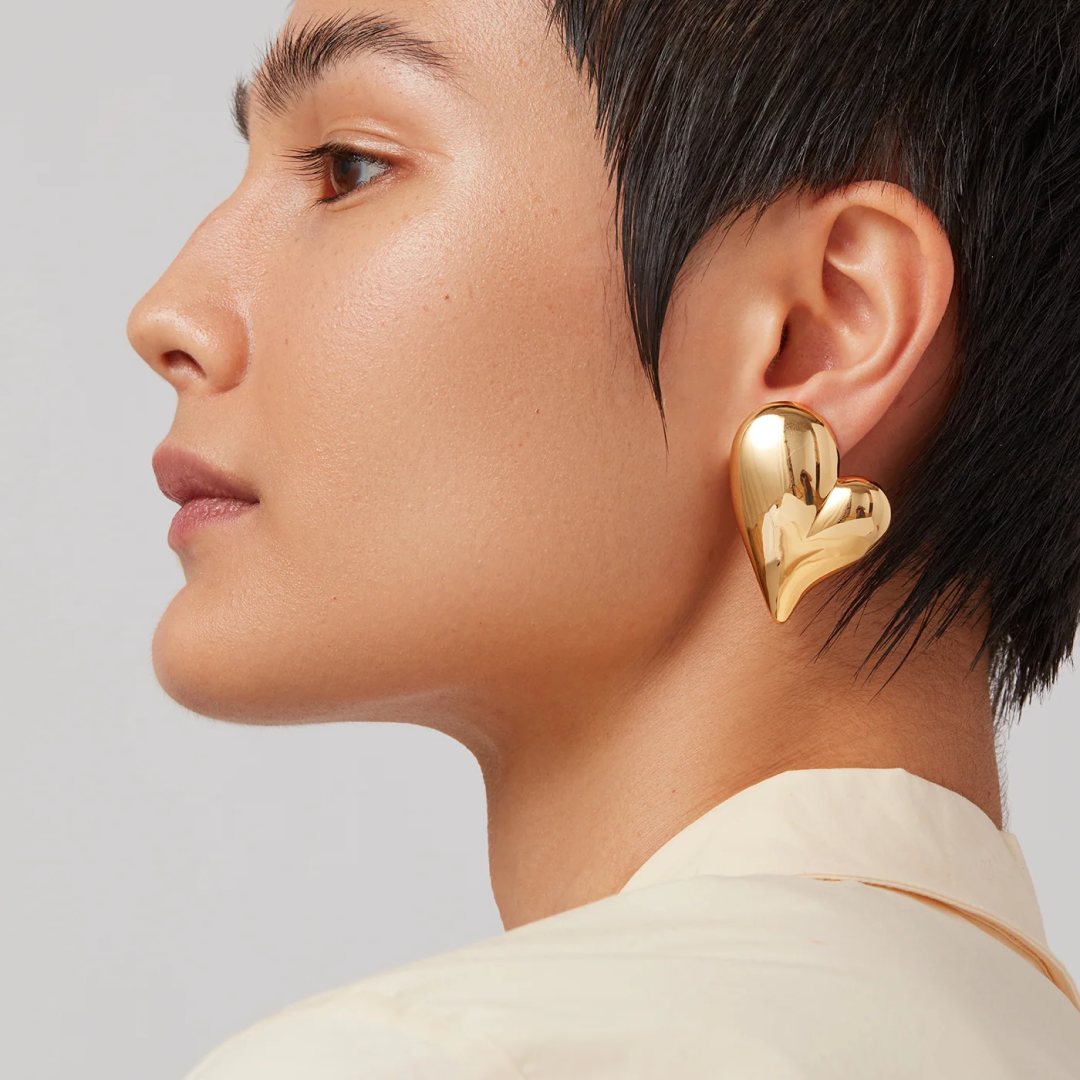 14K Gold Plated Mega Art Heart Earrings