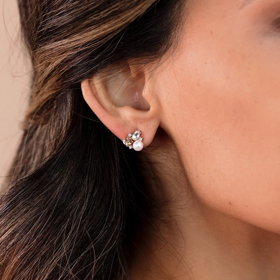 Ayla Pearl & Crystal Cluster Studs