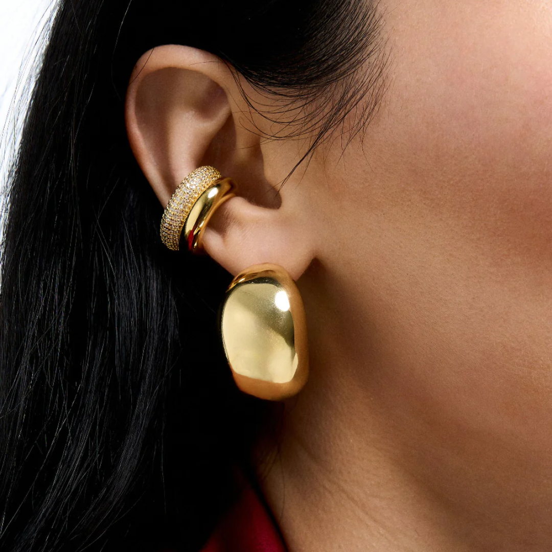 14k Gold Plated Pave Double Ear Cuff