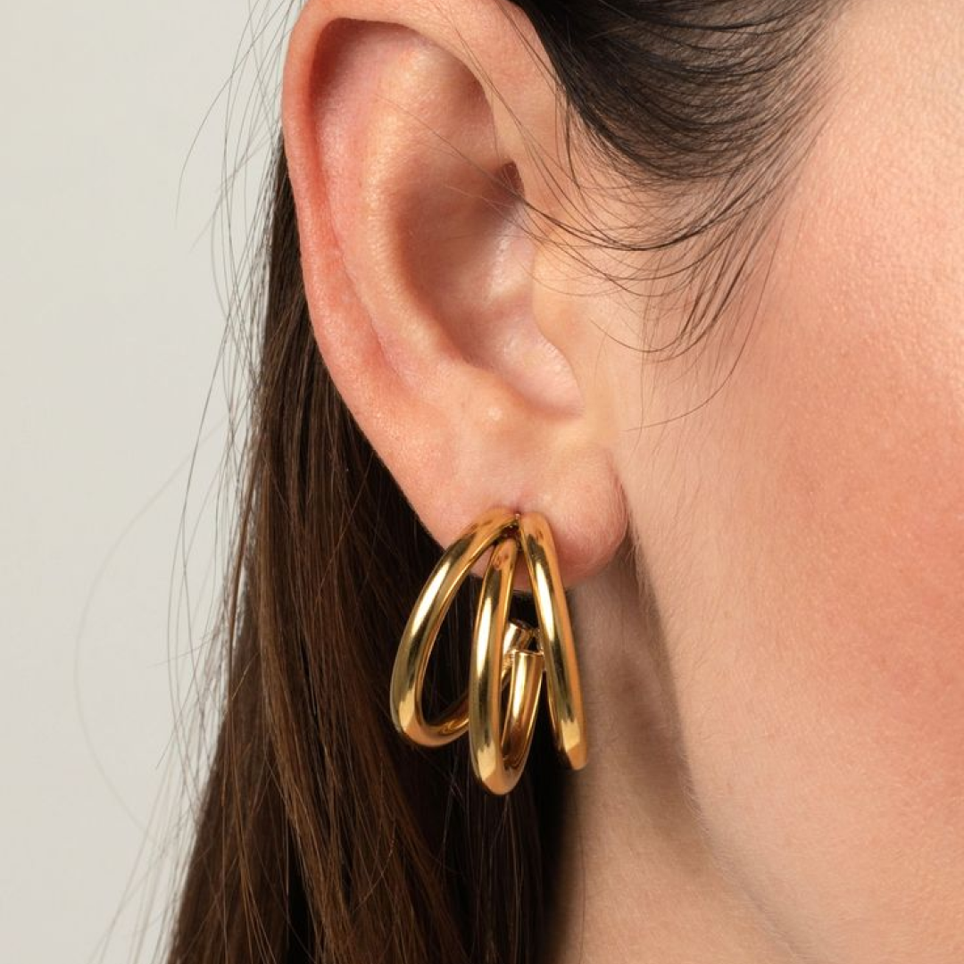 Gold Plated Tri-Hoop Earrings