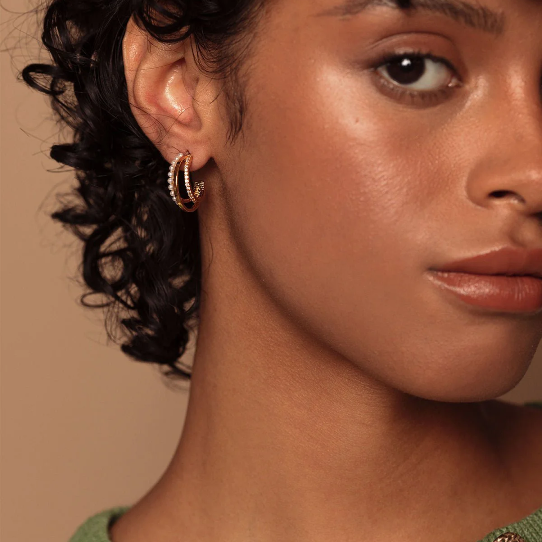 Carina Pearl & Crystal Tri-Hoops