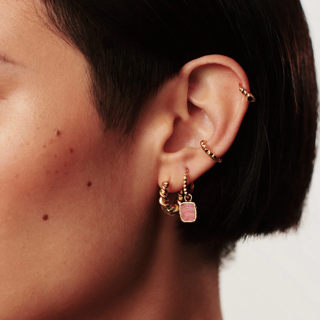 Mini Rhodochrosite Charm Hoop Earrings