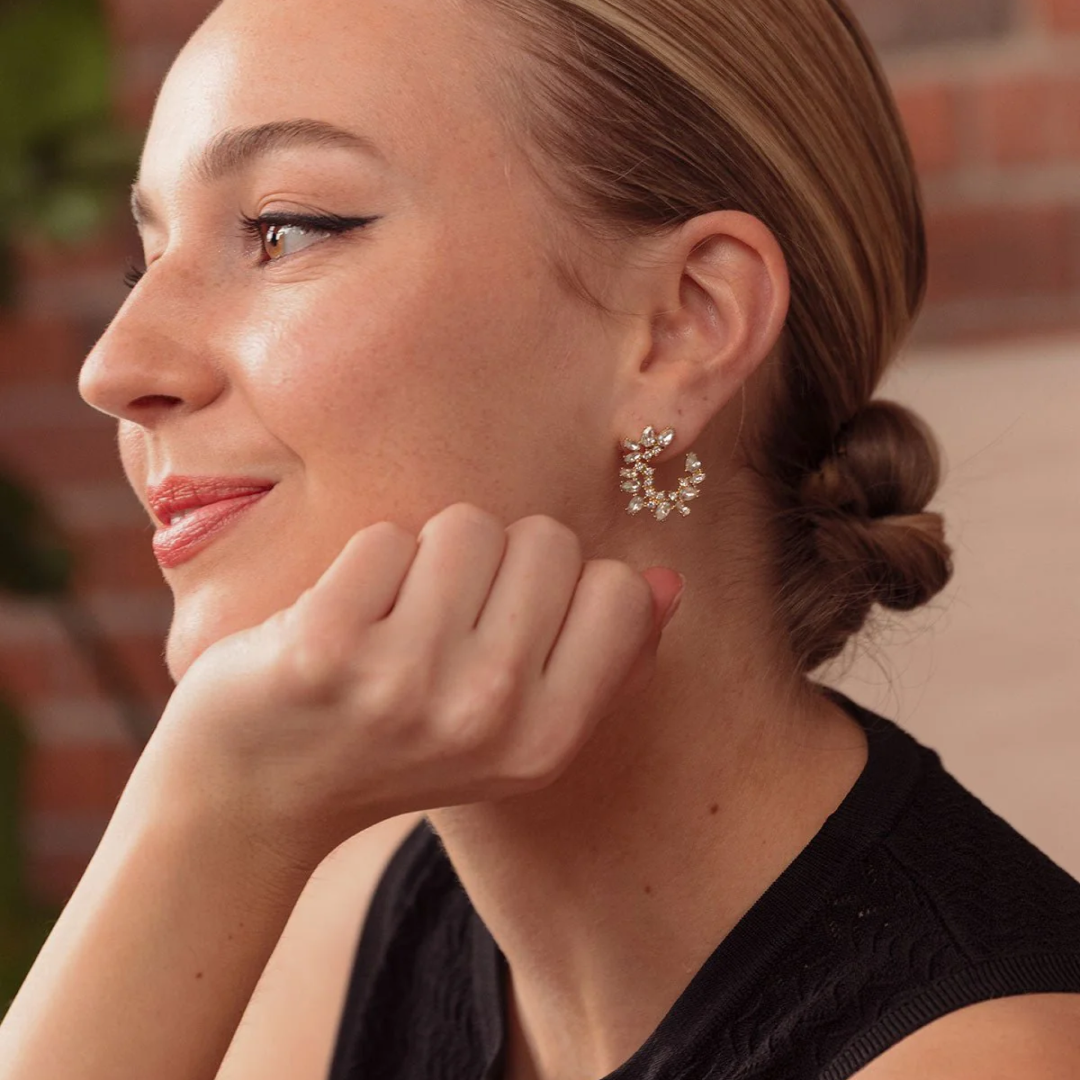 Lupe Crescent Crystal Hoop Earrings