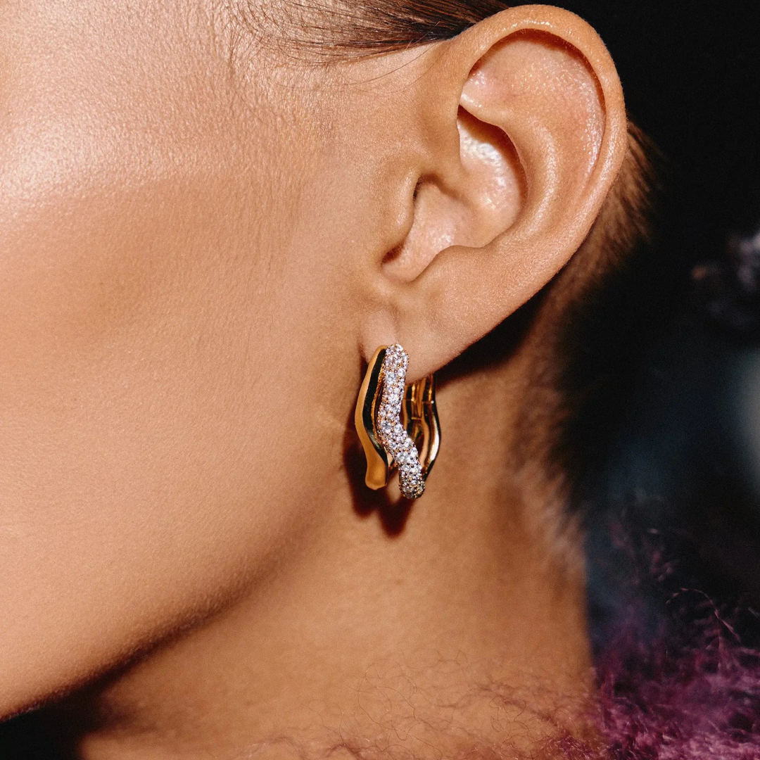 18K Gold Molten Snow Double Hoop Earrings