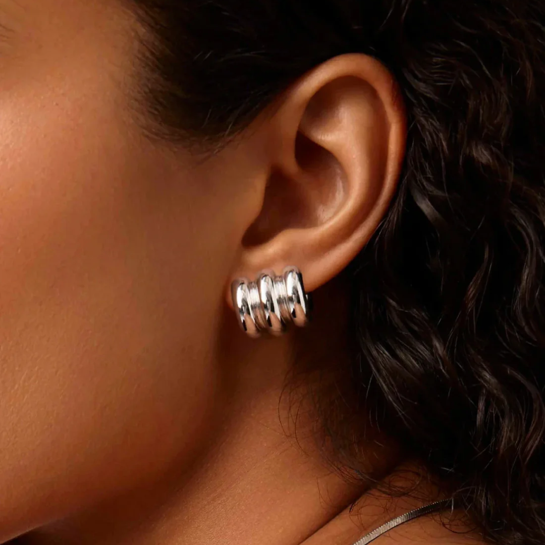 Rhodium Silver Plated Triple Hoops