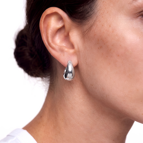 Rhodium Silver Puffy Dome Earrings