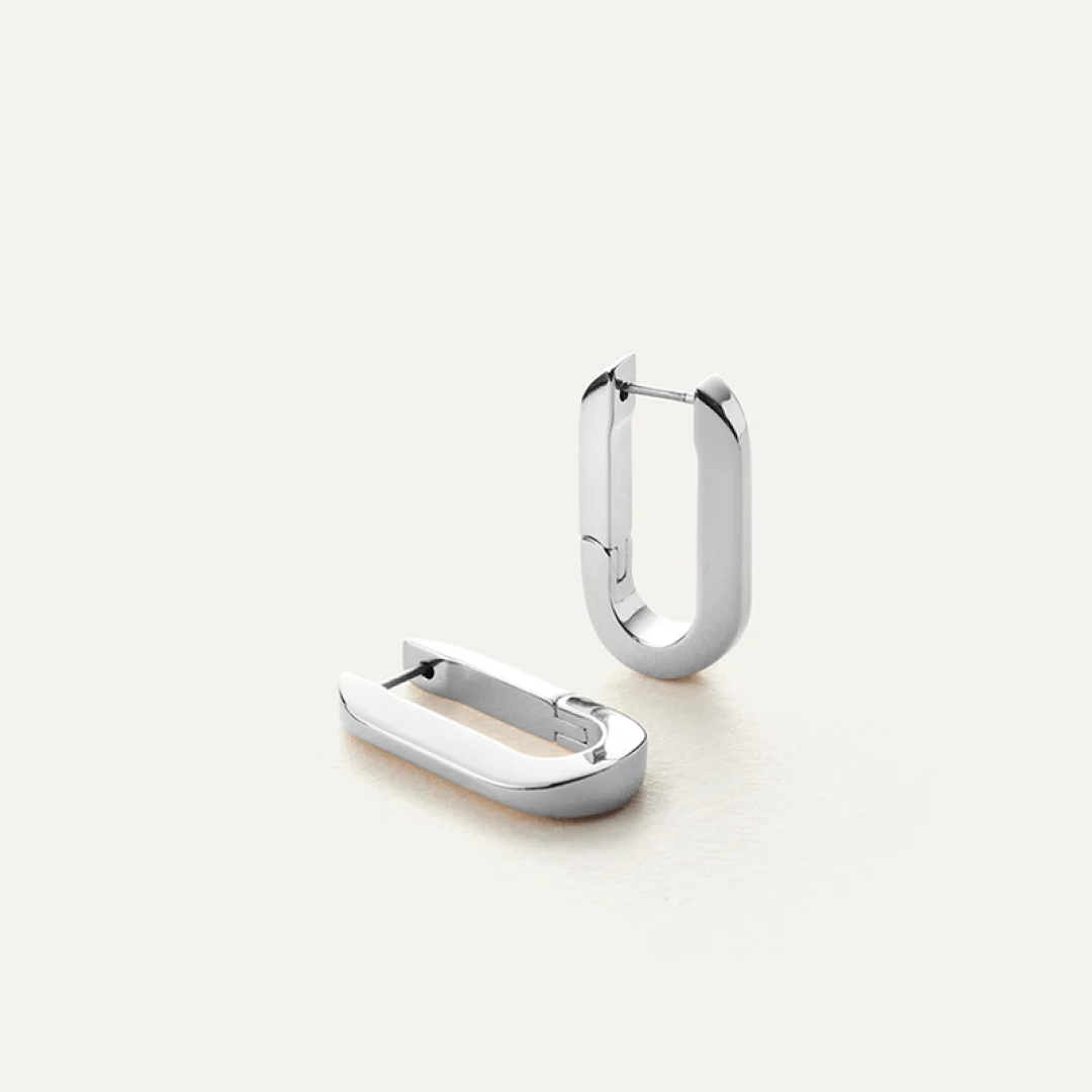 Rhodium Silver U-Shaped Earrings