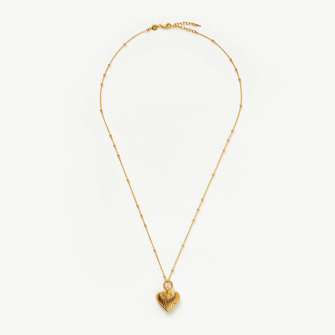 Ridged Heart Charm Pendant Necklace