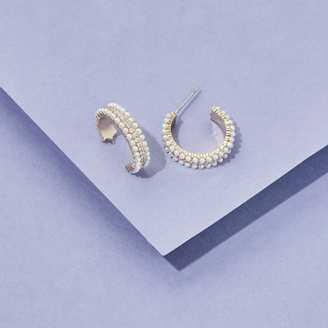 Adelaide Pearl Pave Hoop Earrings