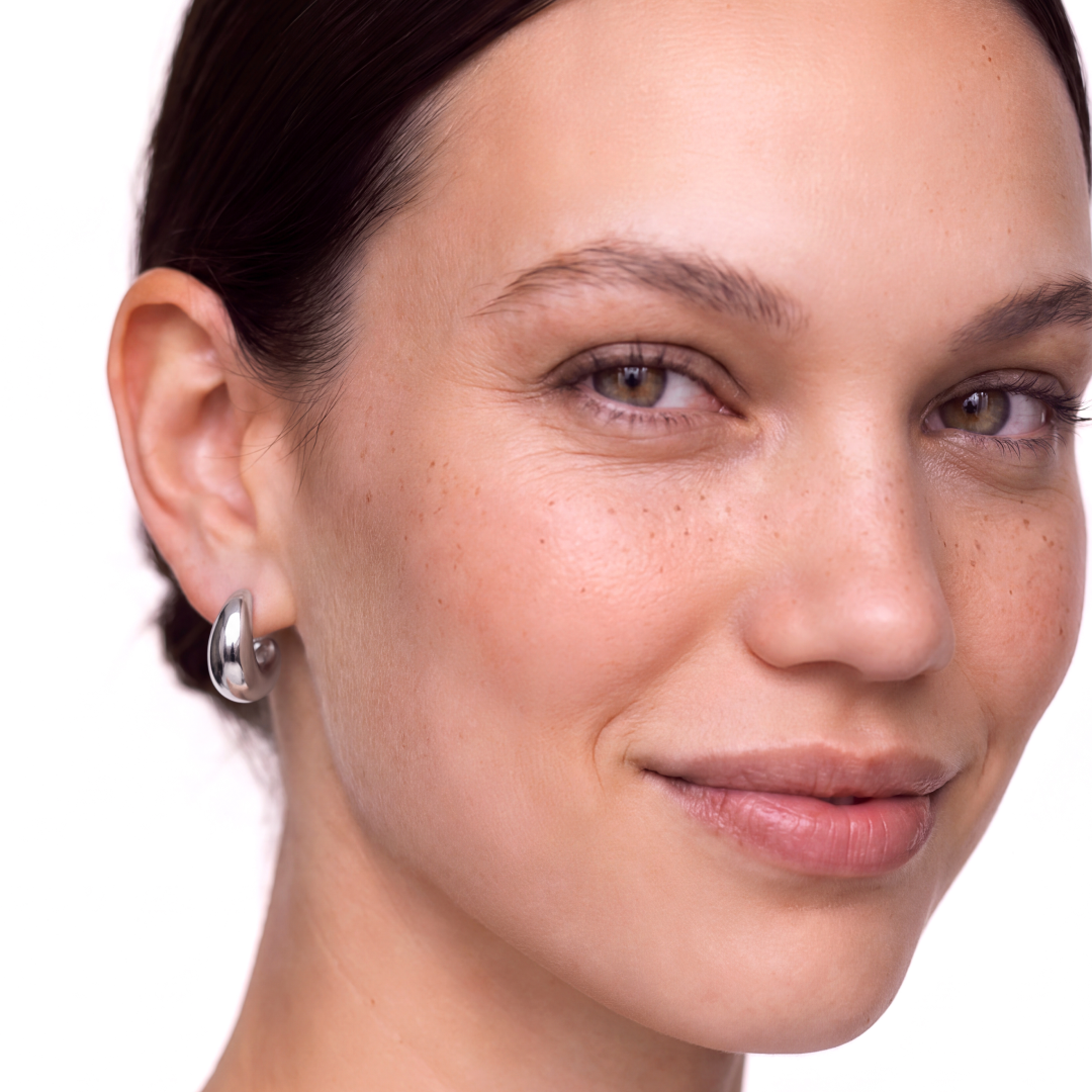 Rhodium Silver Puffy Dome Earrings