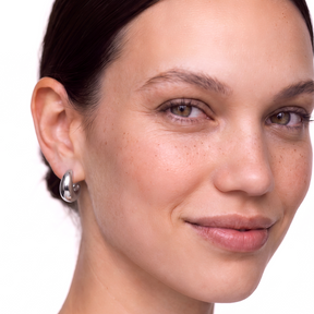 Rhodium Silver Puffy Dome Earrings
