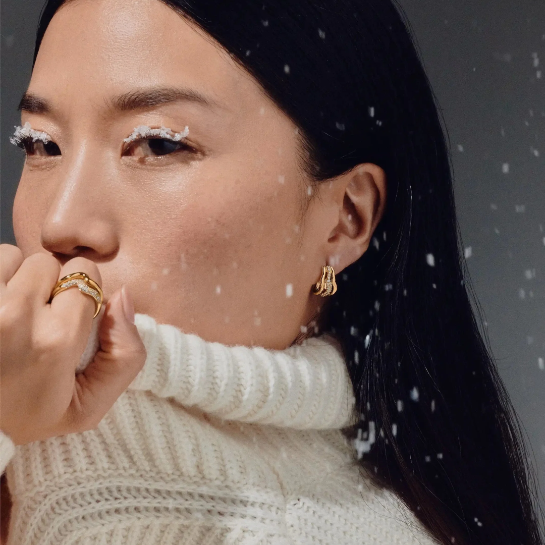 18K Gold Molten Snow Triple Hoop Earrings