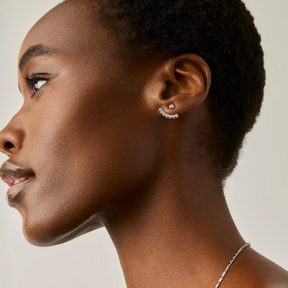 Silver Tennis Ear Jacket Stud Earrings