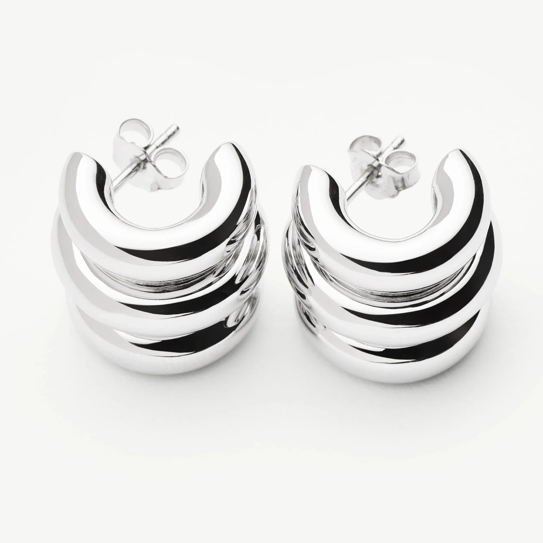 Rhodium Silver Plated Triple Hoops