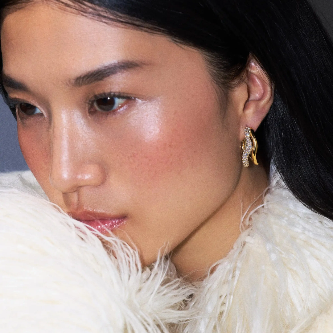 18K Gold Molten Snow Double Hoop Earrings