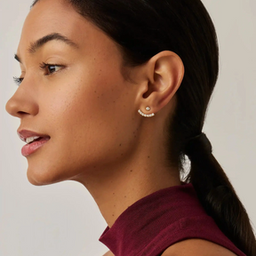 18K Gold Tennis Ear Jacket Stud Earrings