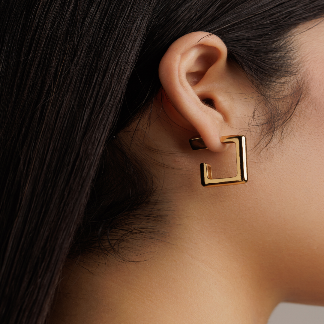 18K Gold Plated Square Hoop Earrings