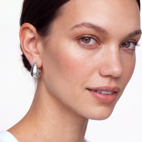 Rhodium Silver Puffy U-Shaped Hoops