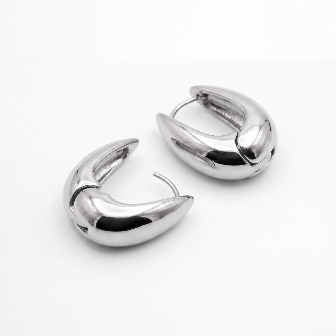 Rhodium Silver Puffy U-Shaped Hoops