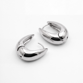 Rhodium Silver Puffy U-Shaped Hoops