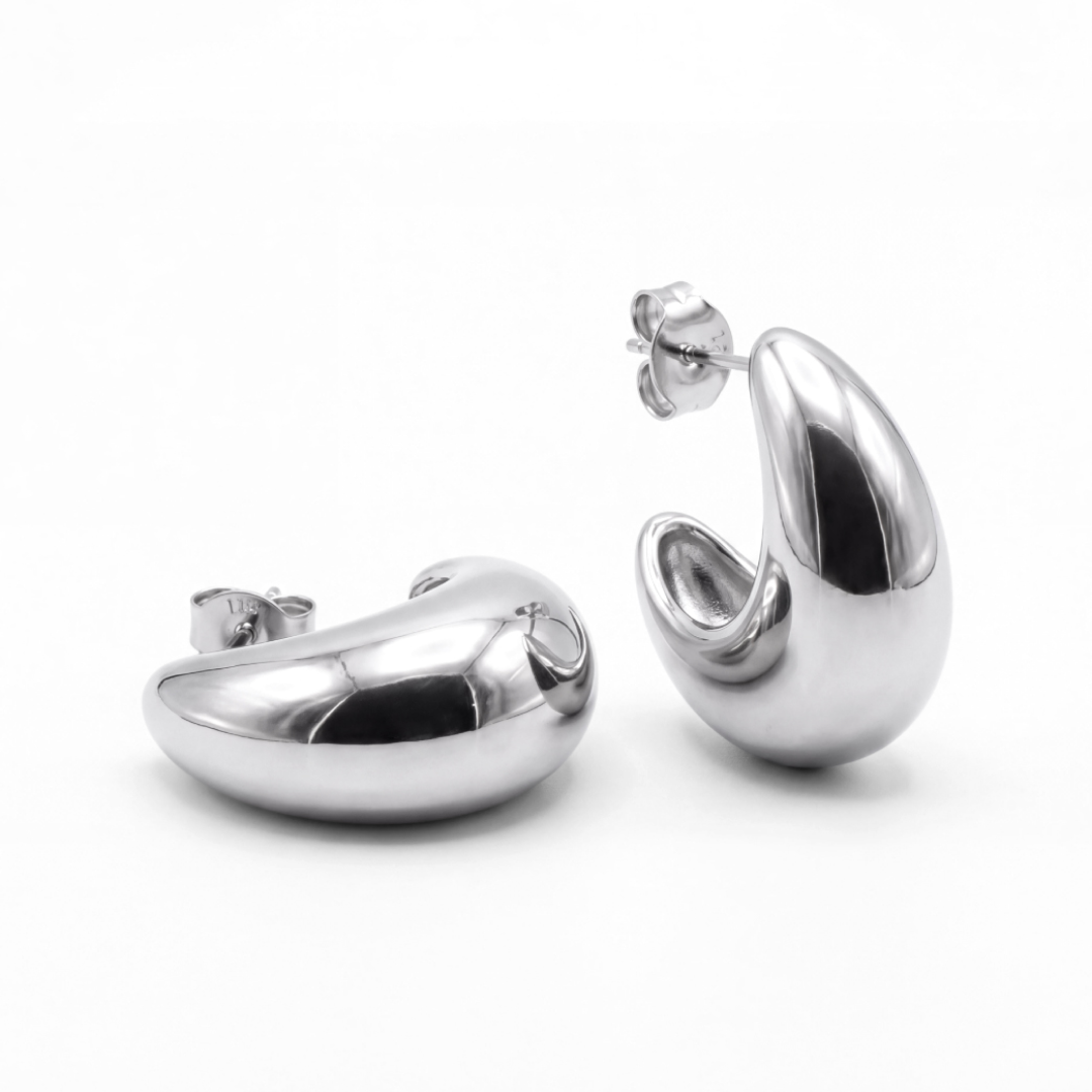 Rhodium Silver Puffy Dome Earrings