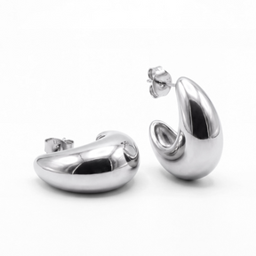Rhodium Silver Puffy Dome Earrings
