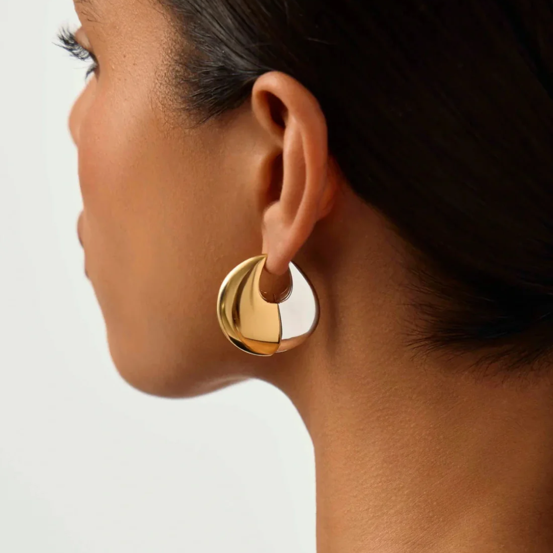 Two Toned Sculptural Pebble Hoops