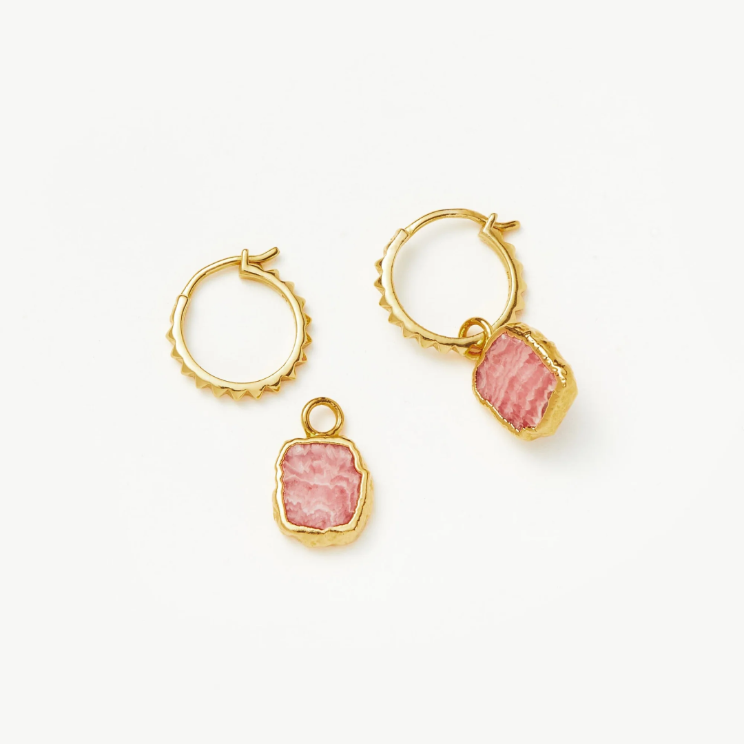 Mini Rhodochrosite Charm Hoop Earrings