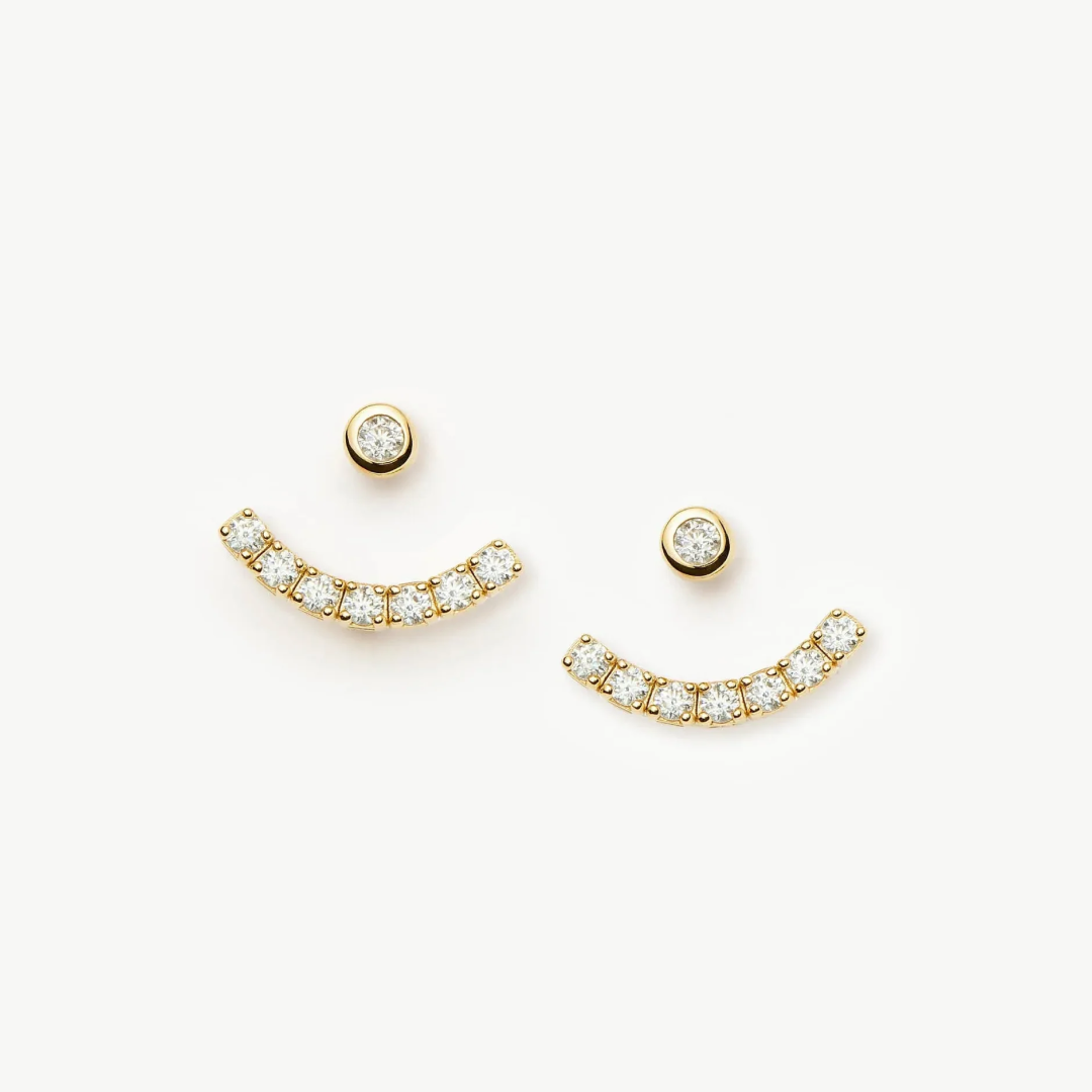 18K Gold Tennis Ear Jacket Stud Earrings