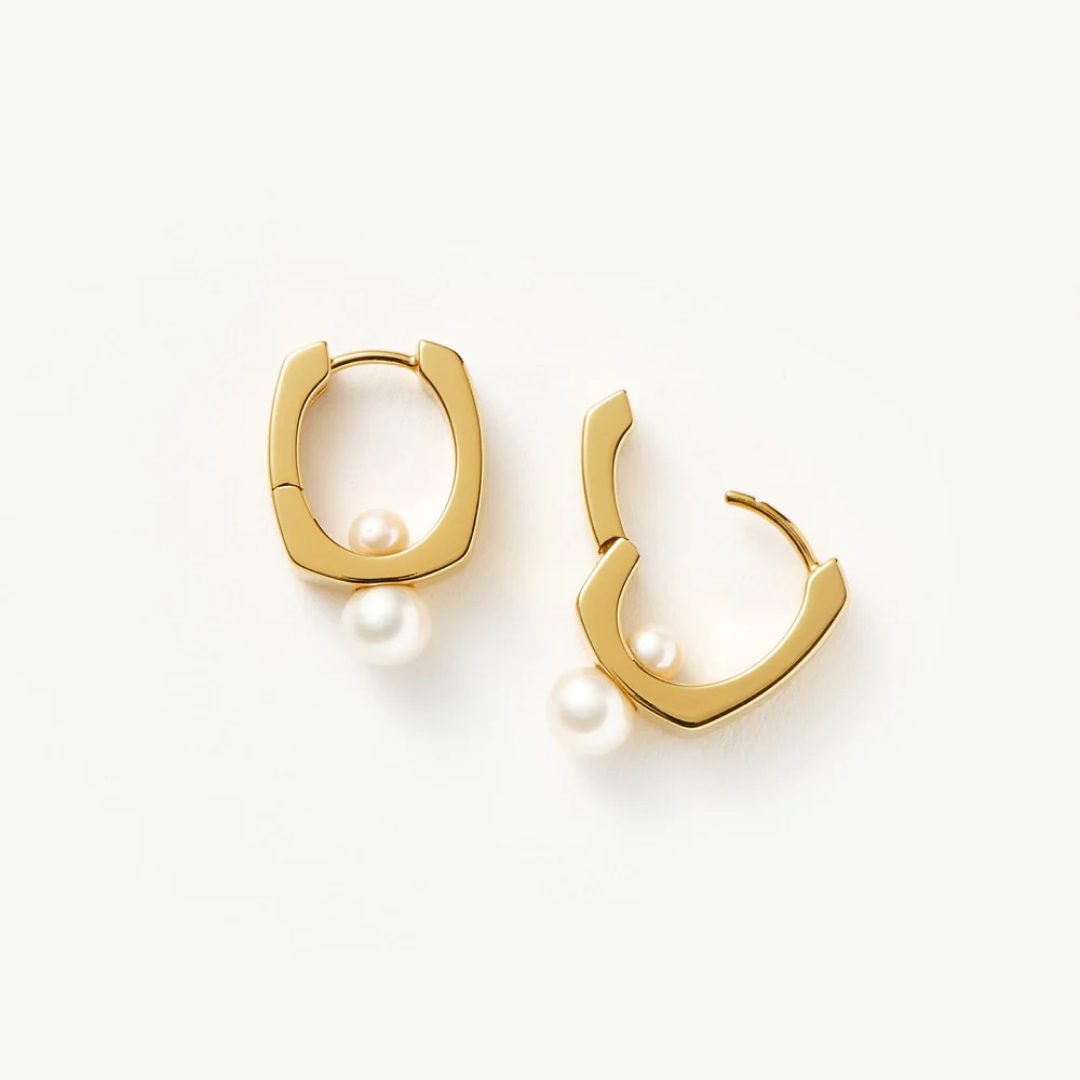 Button Pearl Square Minimalist Hoop Earrings