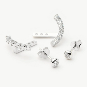 Silver Tennis Ear Jacket Stud Earrings