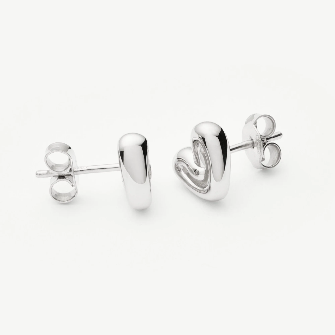 Rhodium Silver Puffy Heart Mini Stud Earrings