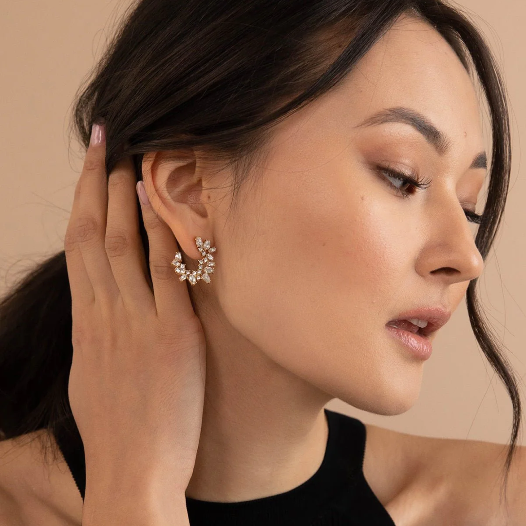 Lupe Crescent Crystal Hoop Earrings