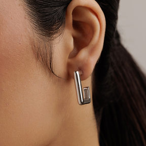 Rhodium Silver Square Hoop Earrings