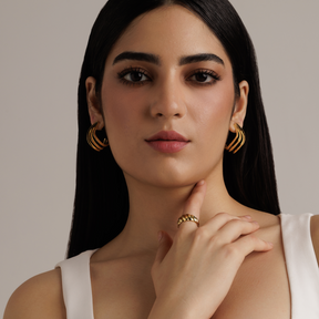 18K Gold Plated Sculpted Tri-Hoop Earrings