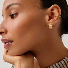 18K Gold Molten Snow Triple Hoop Earrings