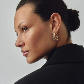 18K Gold Molten Snow Double Hoop Earrings