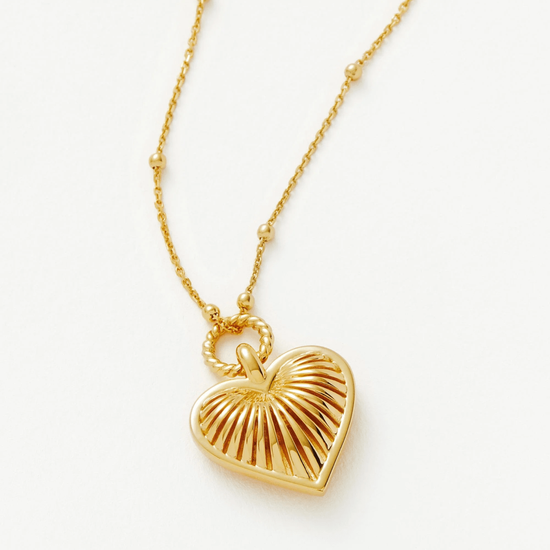 Ridged Heart Charm Pendant Necklace