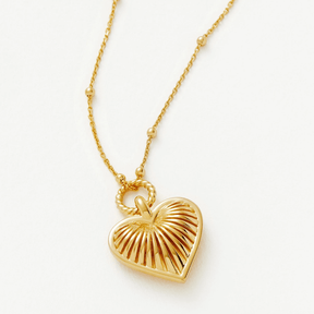 Ridged Heart Charm Pendant Necklace