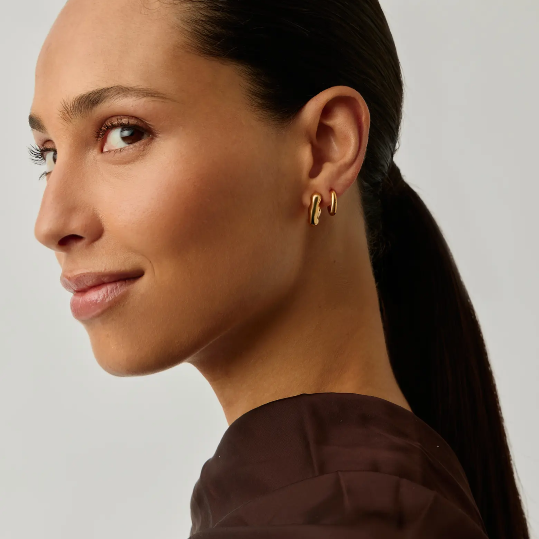 14k Gold Plated Puffy Hoop Earrings