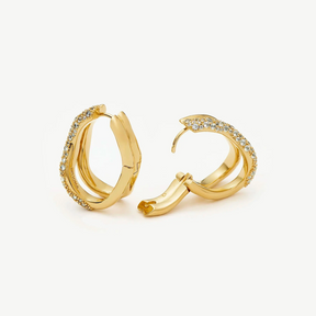 18K Gold Molten Snow Double Hoop Earrings