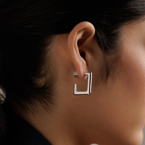 Rhodium Silver Square Hoop Earrings