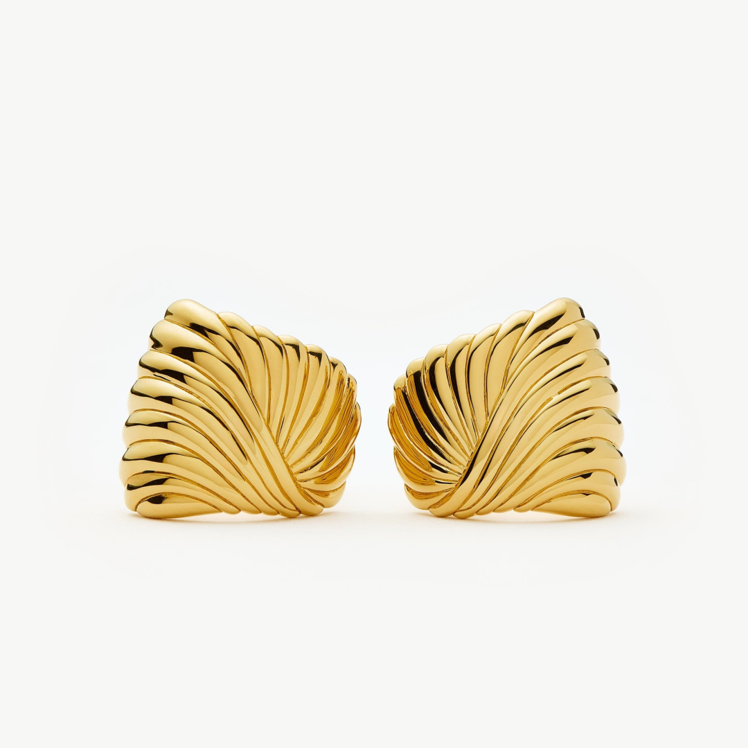 18K Gold Plated Wavy Ripple Stud Earrings