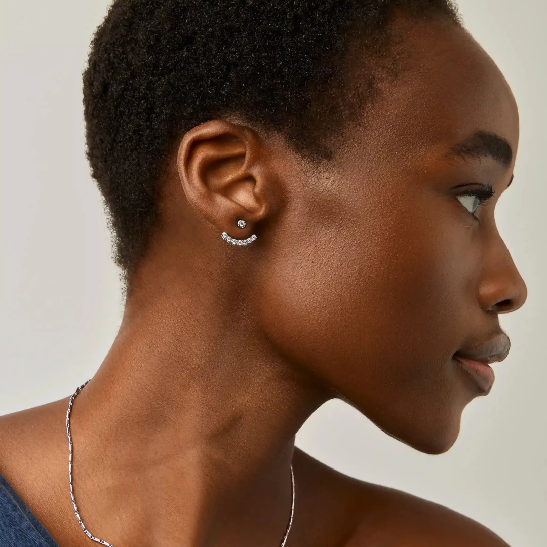 Silver Tennis Ear Jacket Stud Earrings