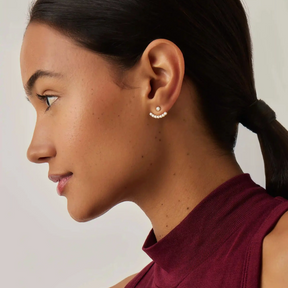 18K Gold Tennis Ear Jacket Stud Earrings